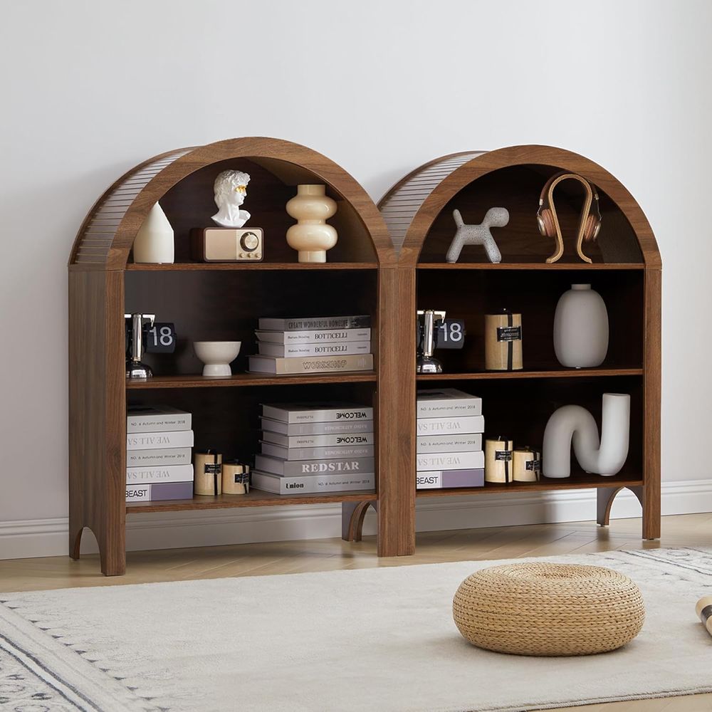 Home & Hotel Textiles Private Limited - Walnut 3-Shelf Arched Bookcase with Adjustable