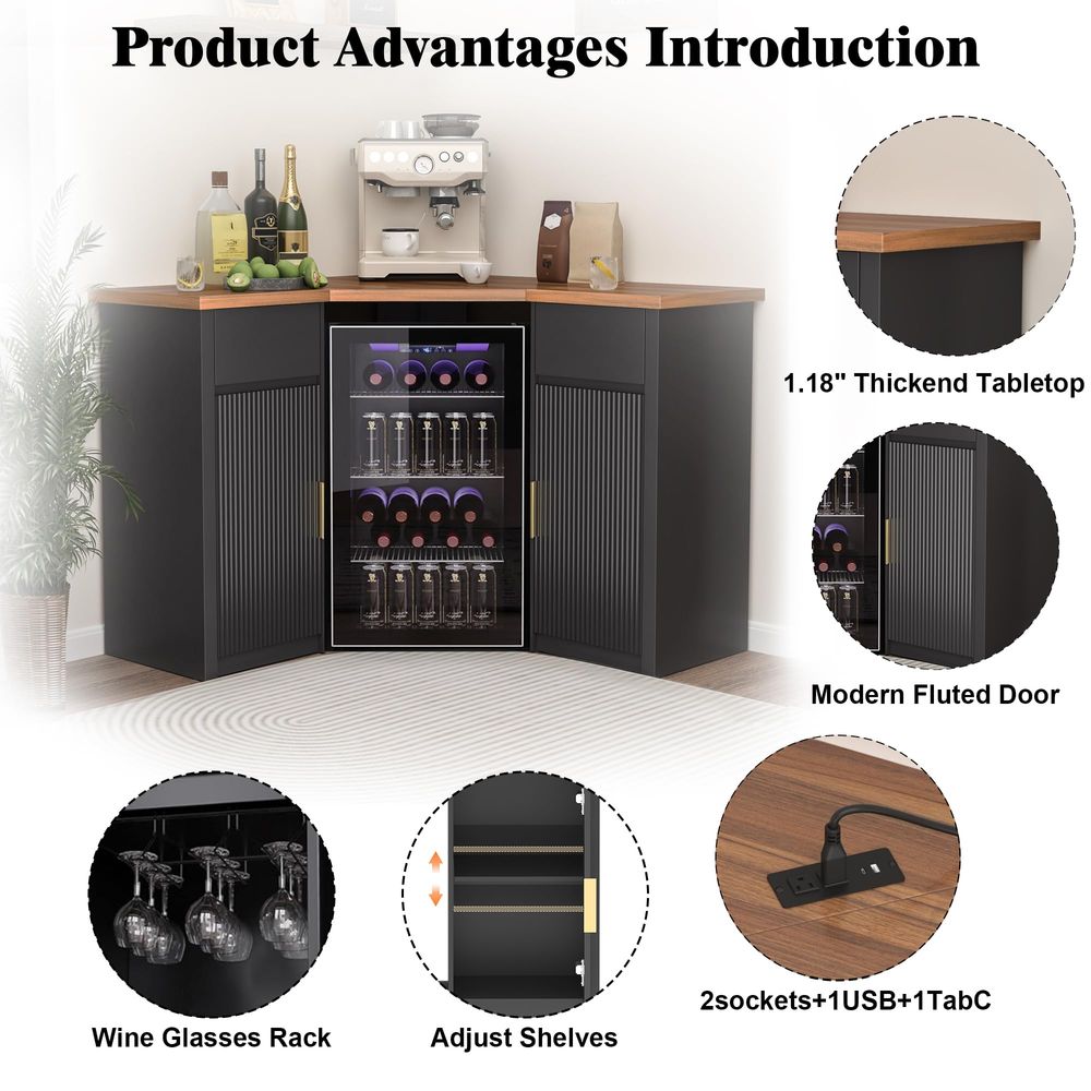 Corner Bar Cabinet with Fridge - Home & Hotel Textiles Private Limited recensione e prezzo