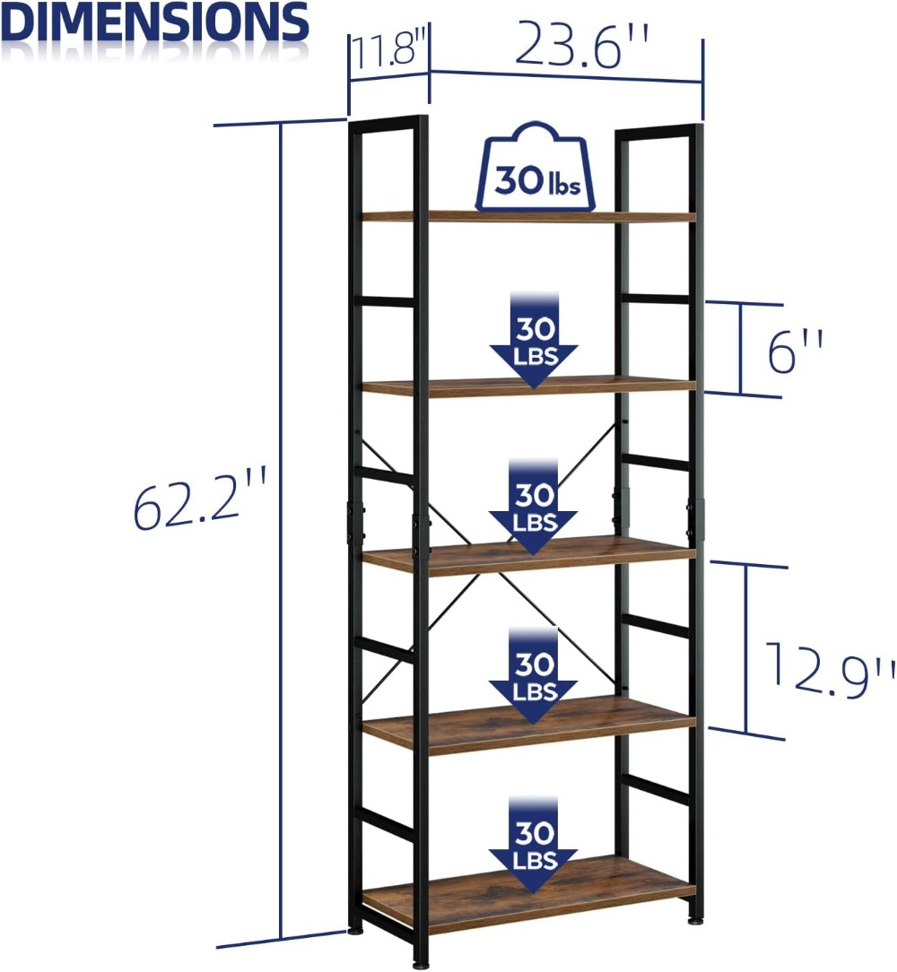 5 Tier Tall Bookshelf, Modern  - Home & Hotel Textiles Private Limited recensione e prezzo